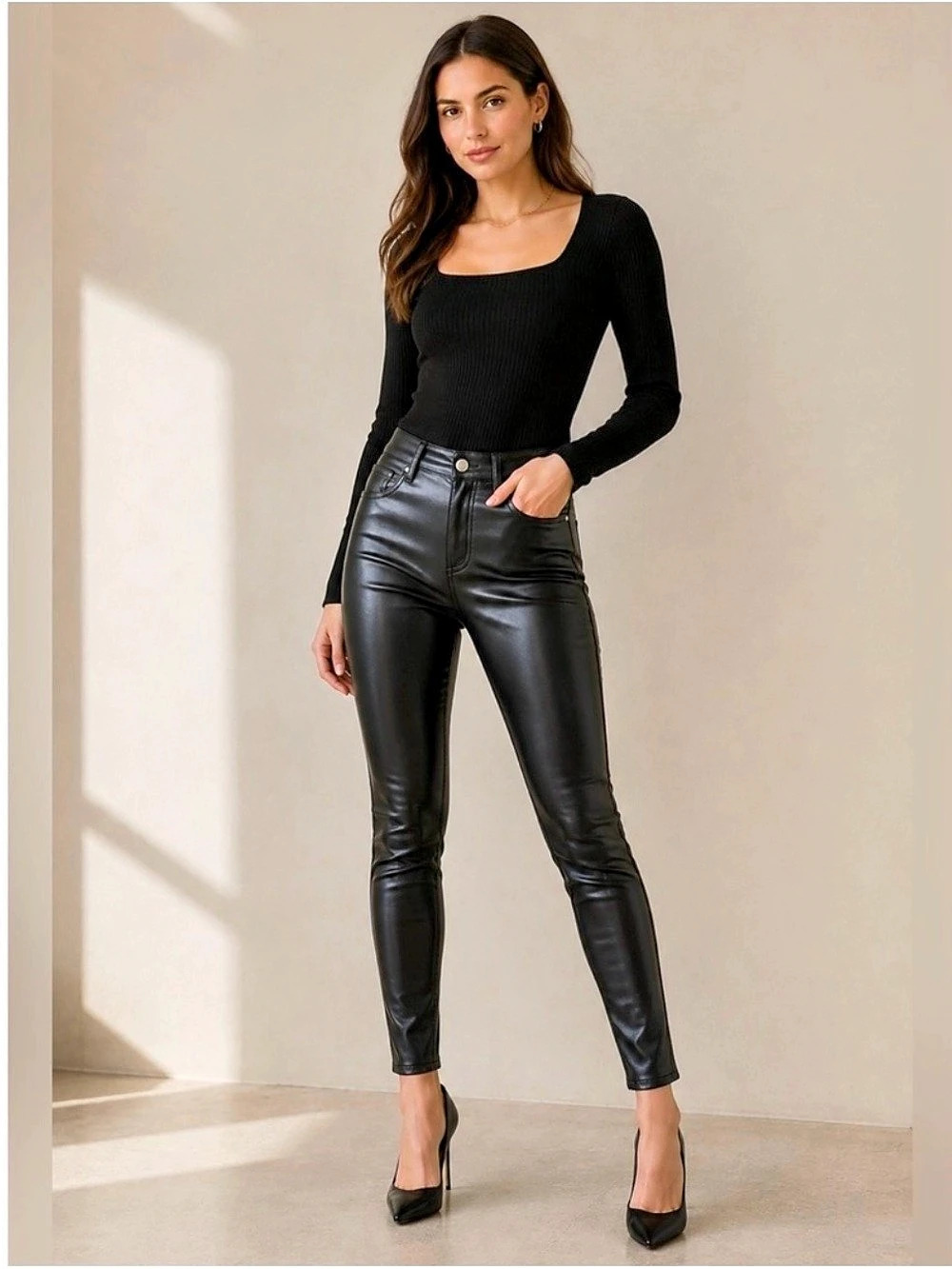 Ashley Mason High Rise Faux Leather Fleece Lined Skinny Pants Faux Leather size